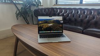 New MacBook Air 13-inch with M3 being used in a cafe