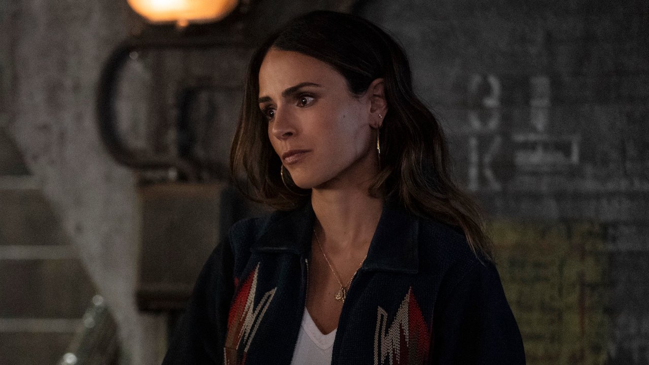 Jordana Brewster looking concerned as Mia in F9