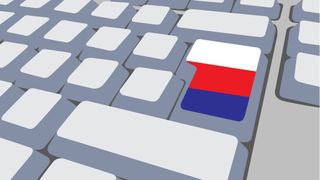 En tegning av et tastatur der Enter-tasten er et russisk flagg