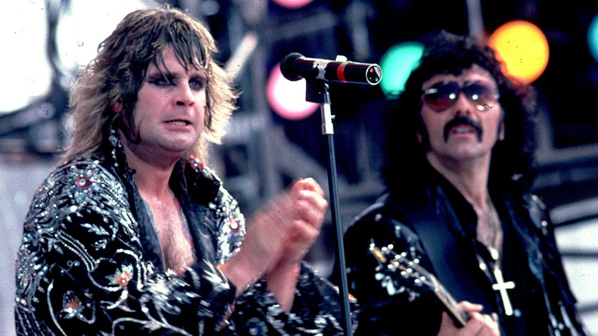 Ozzy Osbourne and Tony Iommi onstage with Black Sabbath in 1985