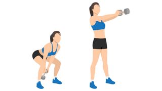 an illustrated photo of a woman performing a dumbbell swing