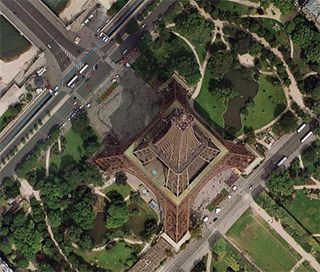 Top down shot of the Eiffel Tower.