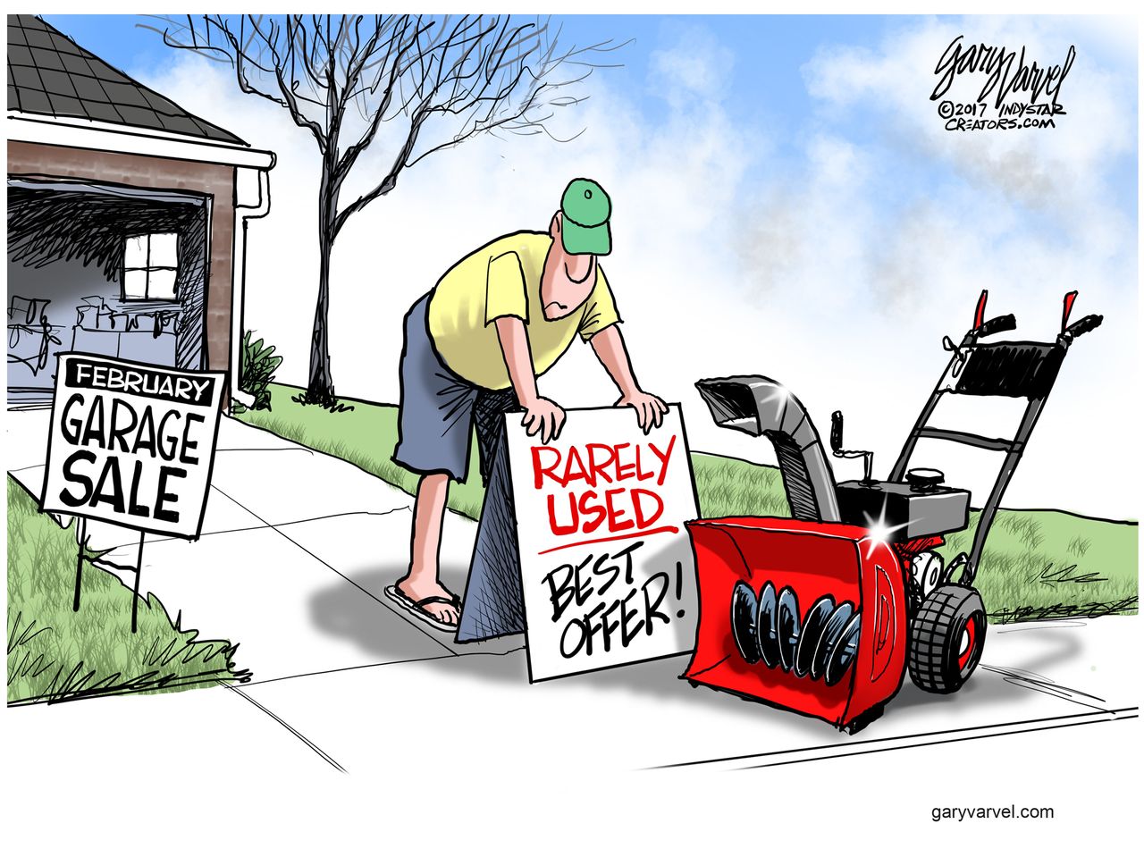 Editorial Cartoon U.S. February warm weather snowblower global warming