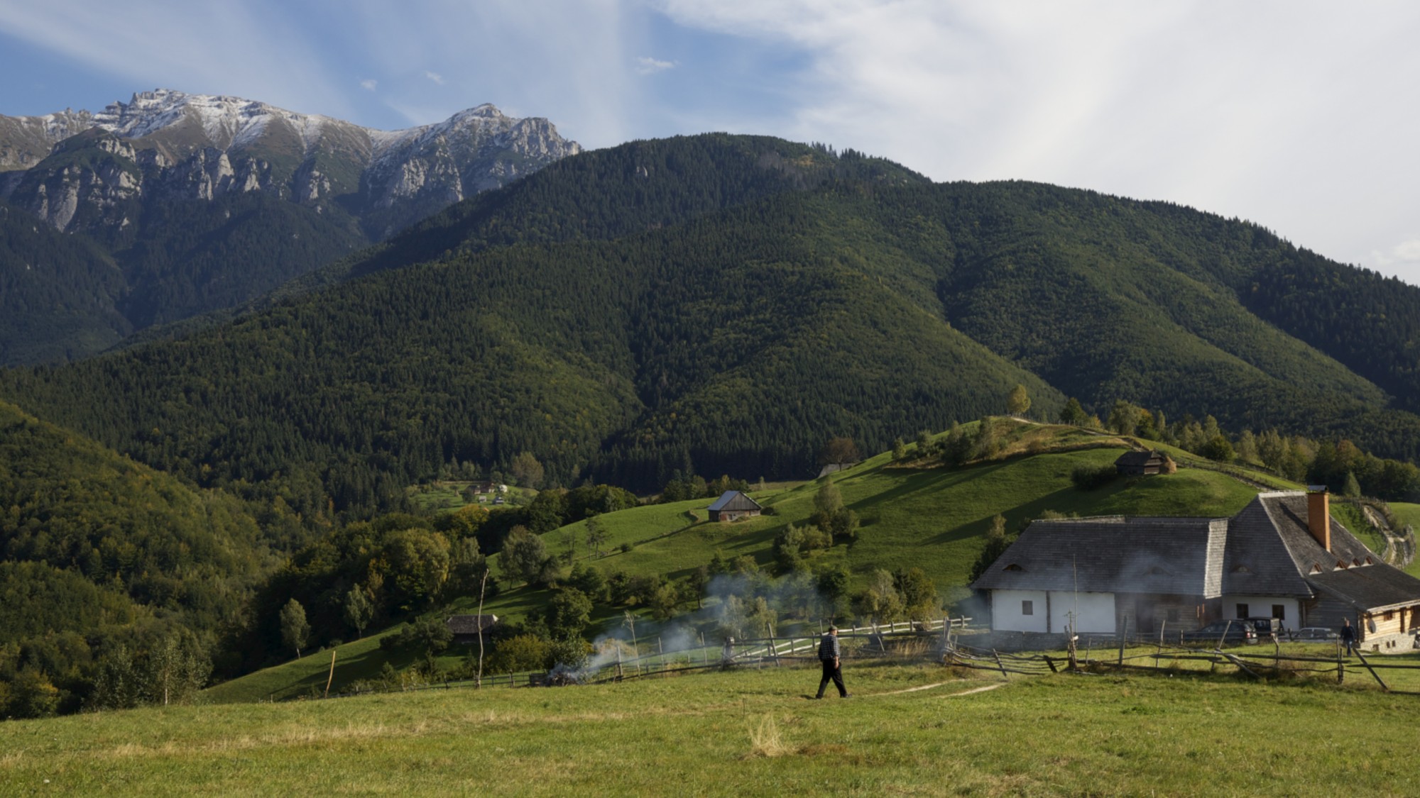 A rural lodge in a Carpathian Mountain landscape