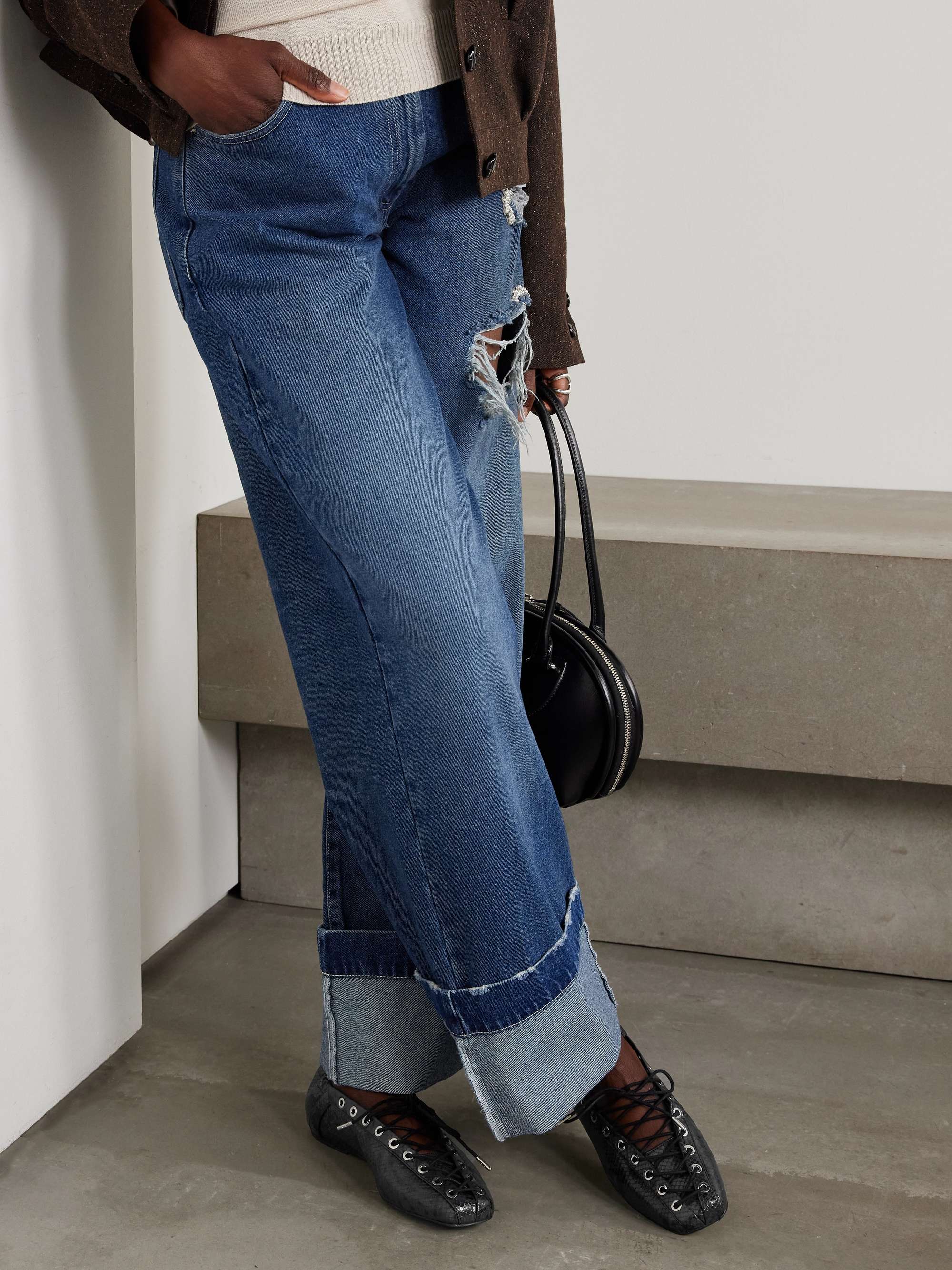 Lace-Up Glossed Snake-Effect Ballet Flats