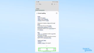 Galaxy AI Notes spelling and grammar check