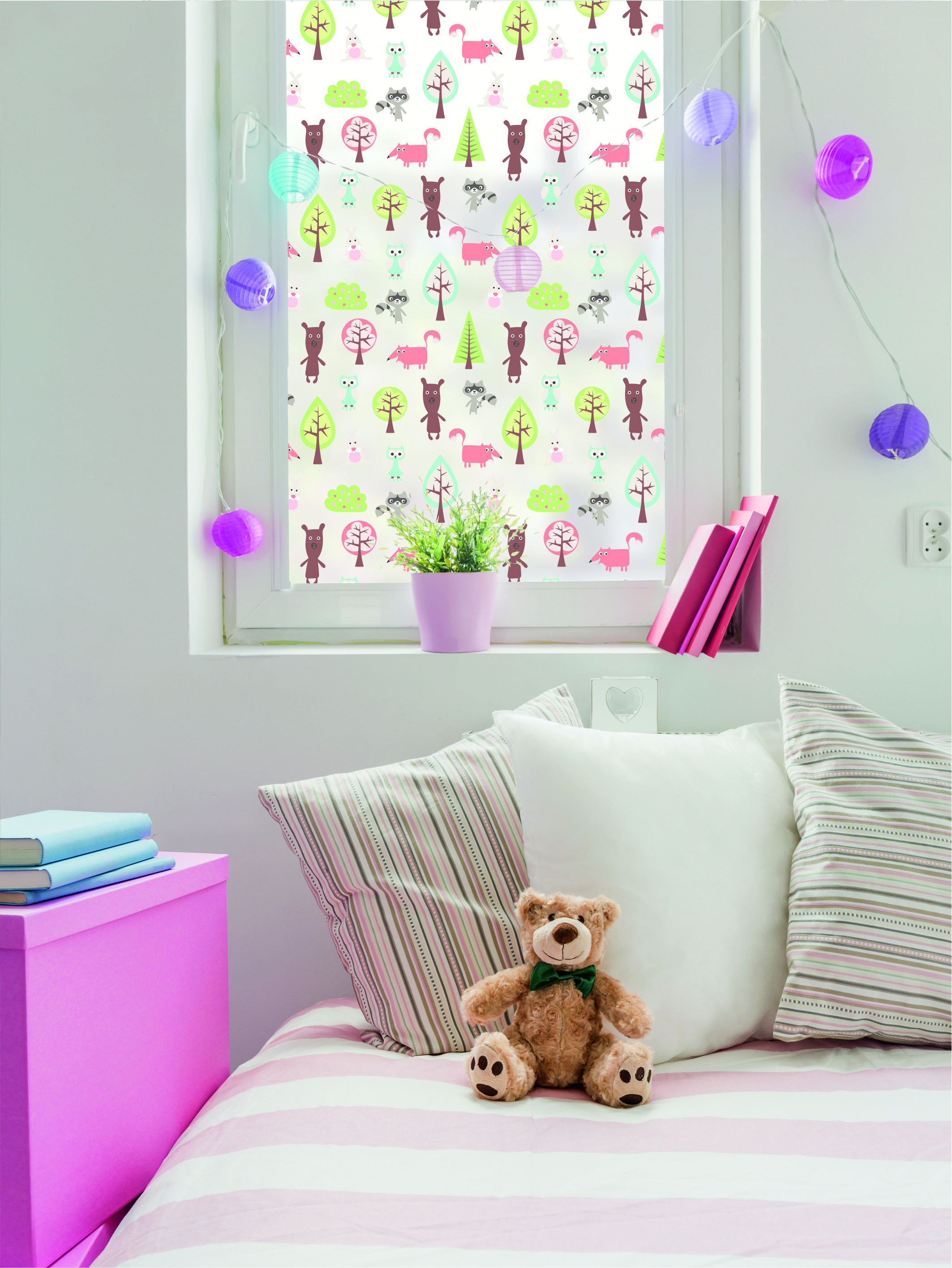 colourful animal window film in kids bedroom from pulfrost