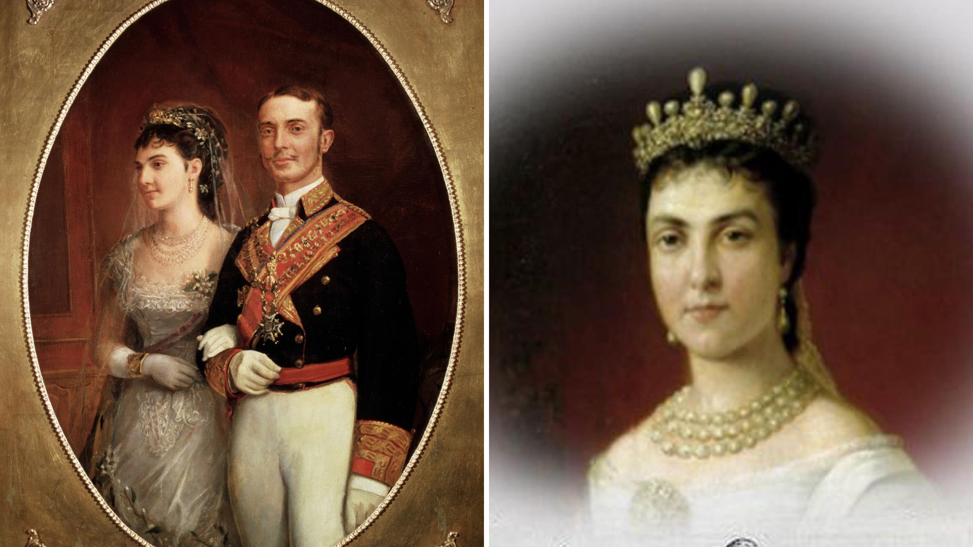 L-A painting of Queen Mercedes and Alfonso XII of Spain, R-Queen Mercedes of Spain