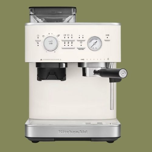 2. KitchenAid Semi Automatic Espresso Machine with Burr Grinder in Porcelain White
