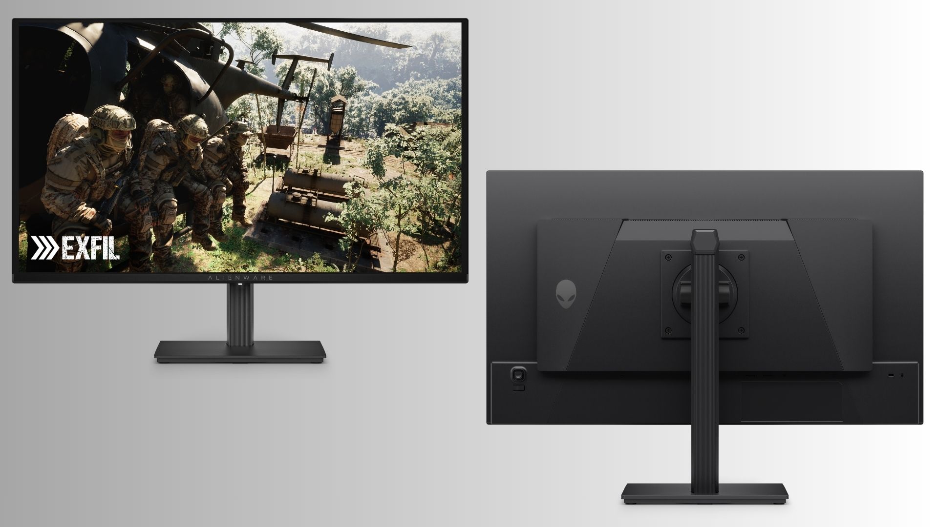 The front and back of the Alienware AW2726DM gaming monitor