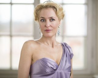Gillian Anderson in an off-the shoulder dress