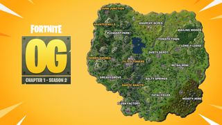 The Fortnite OG Season 2 Map, with major POIs labelled on it