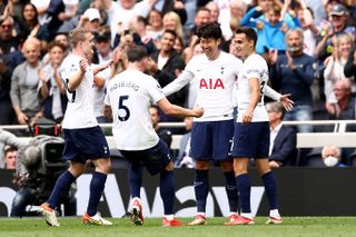 Son Heung-min celebrates his goal with teammates