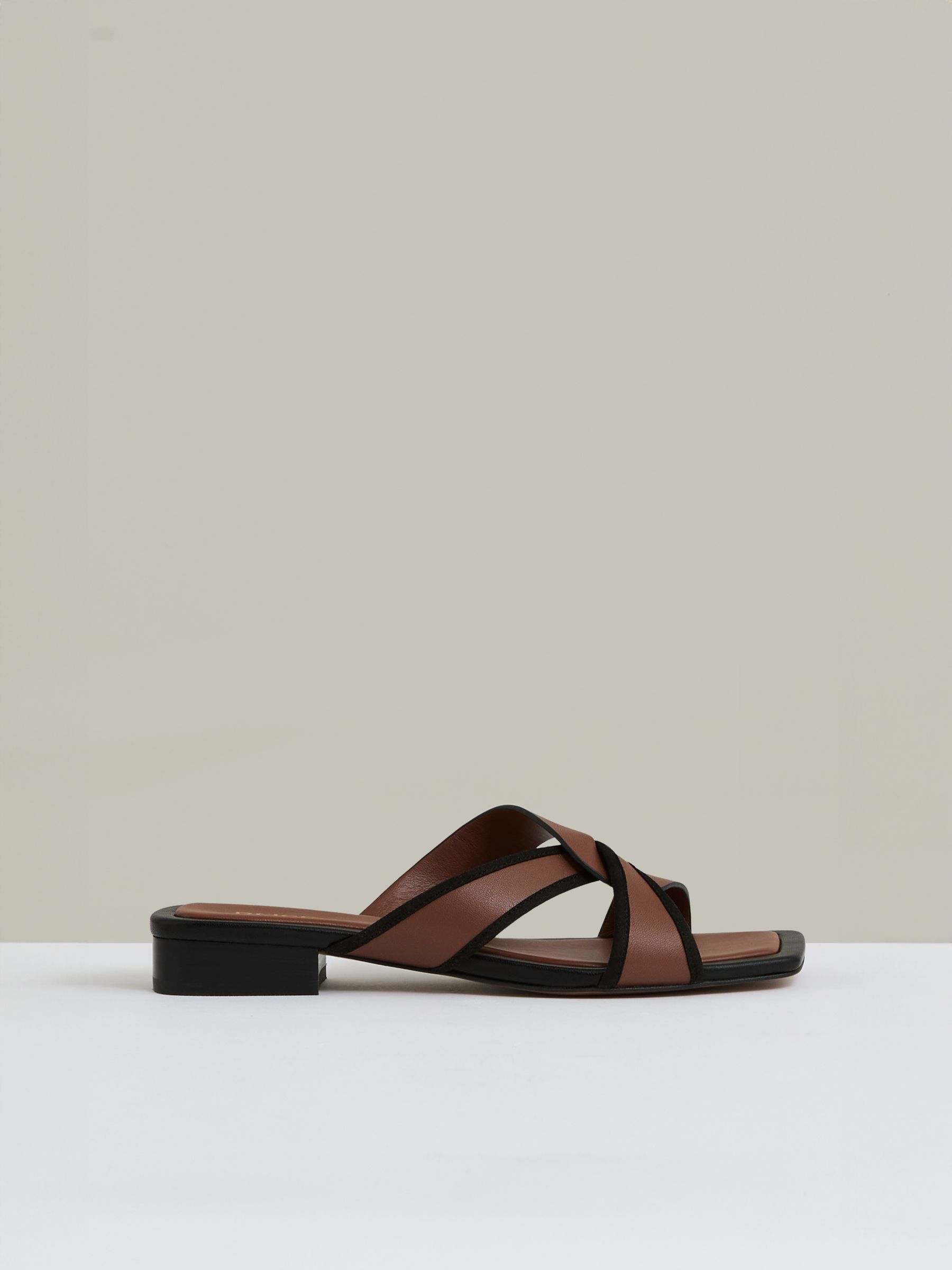 Leather Link-Strap Slip-On Sandals in Tan
