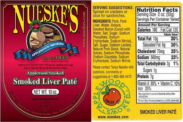 recall, recall Nueske&#039;s Applewood smoked meats, 10-oz. vacuum packed packages of &quot;Nueske&#039;s Applewood Smoked Liver Pat