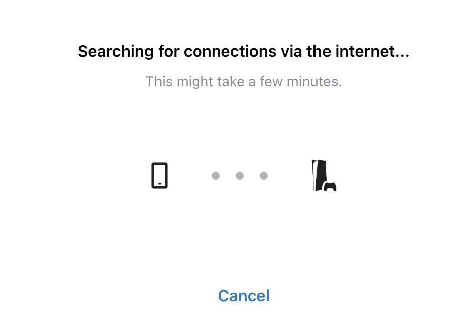 How to remote play on PS5 — screen showing the PS Remote Play app searching for connections