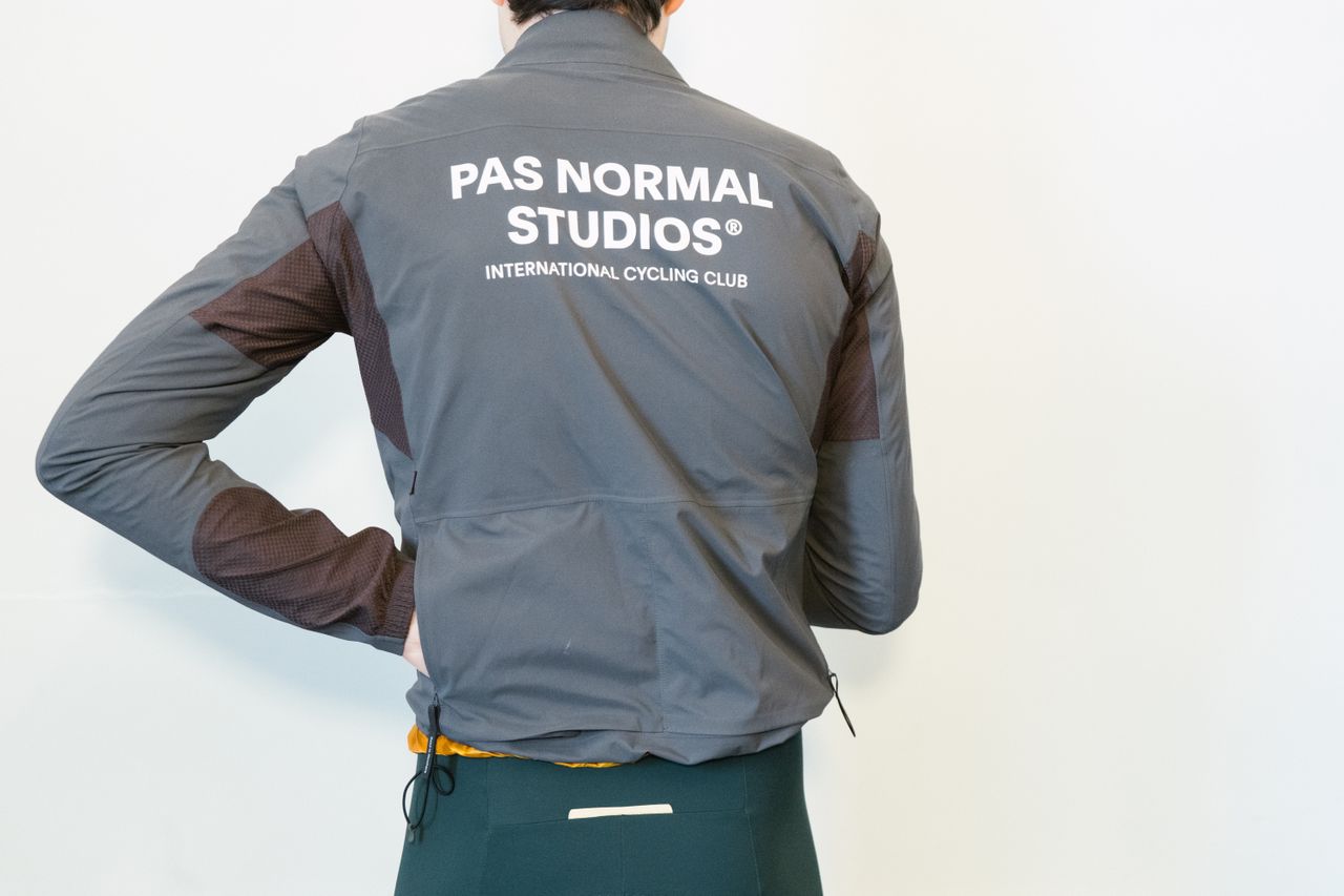 Detail shots of a grey waterproof cycling jacket