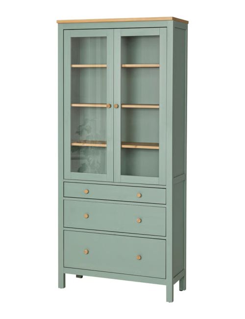 HEMNES Glass-Door Green Cabinet With Drawers