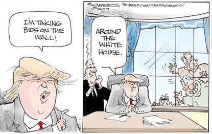 Political Cartoon U.S. Trump White House Wall