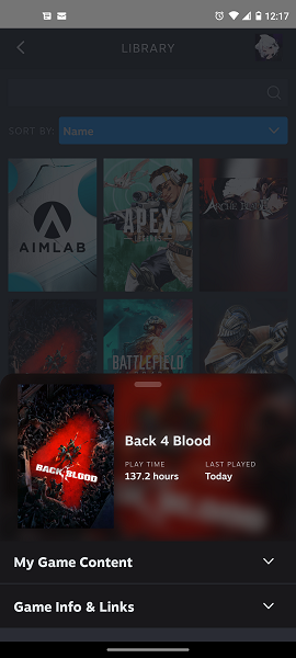 The new library design for Steam on Android.