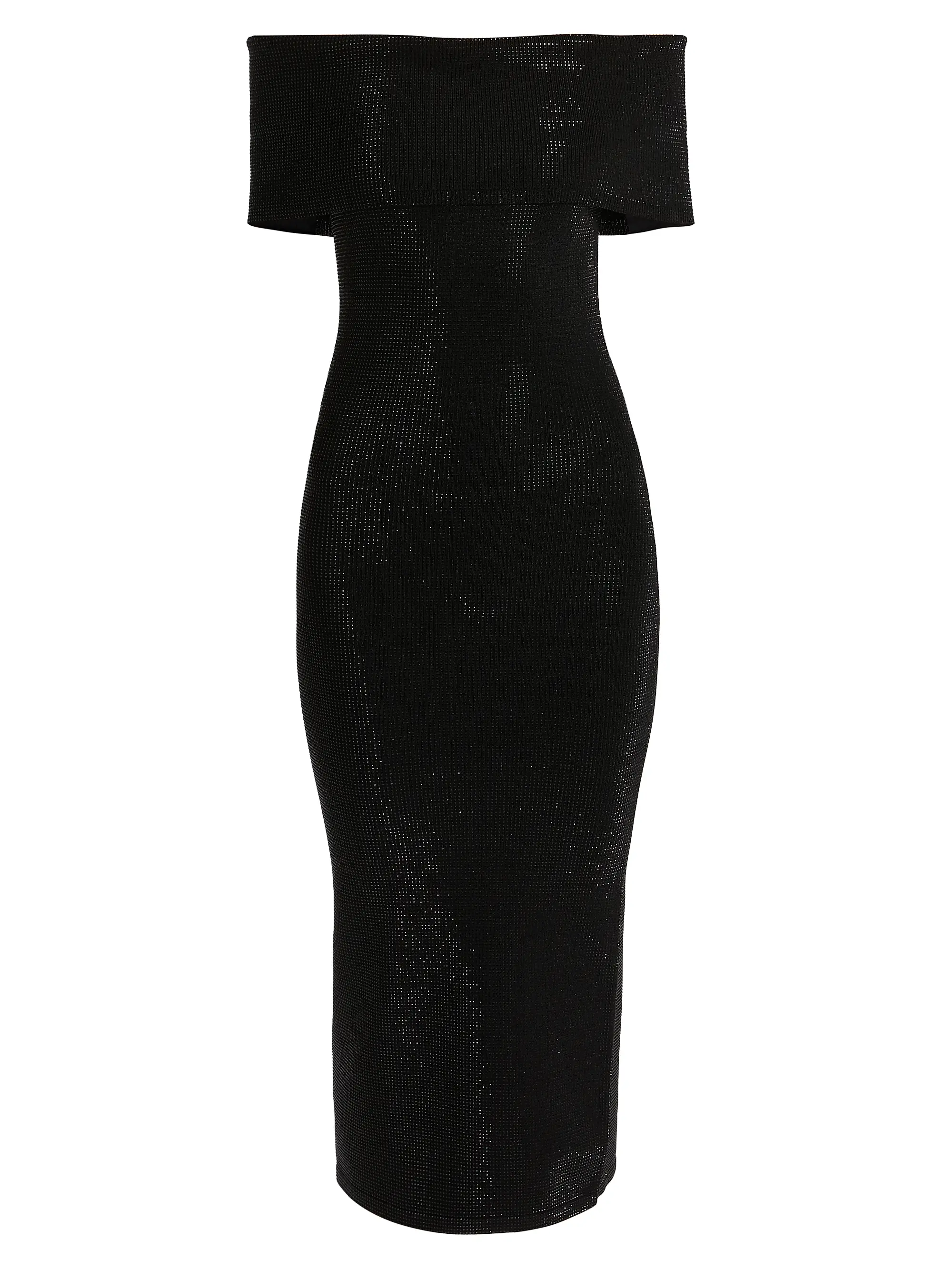 Gem Fold-Over Off-The-Shoulder Midi-Dress