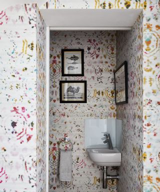 Statement wallpaper in a cloakroom