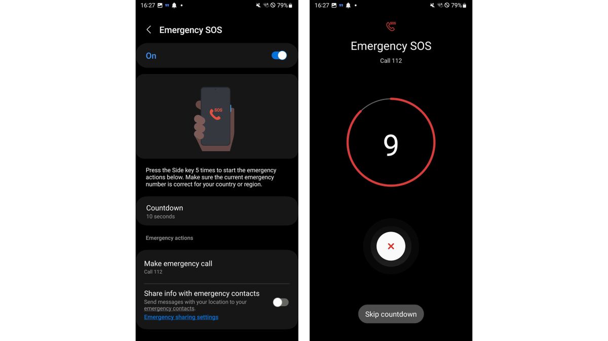 Emergency SOS on a Galaxy S23 Ultra