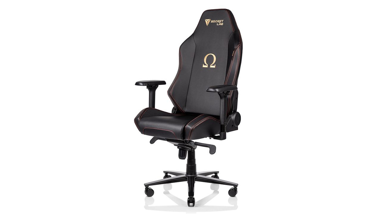 Secretlab Omega in black leather on white background