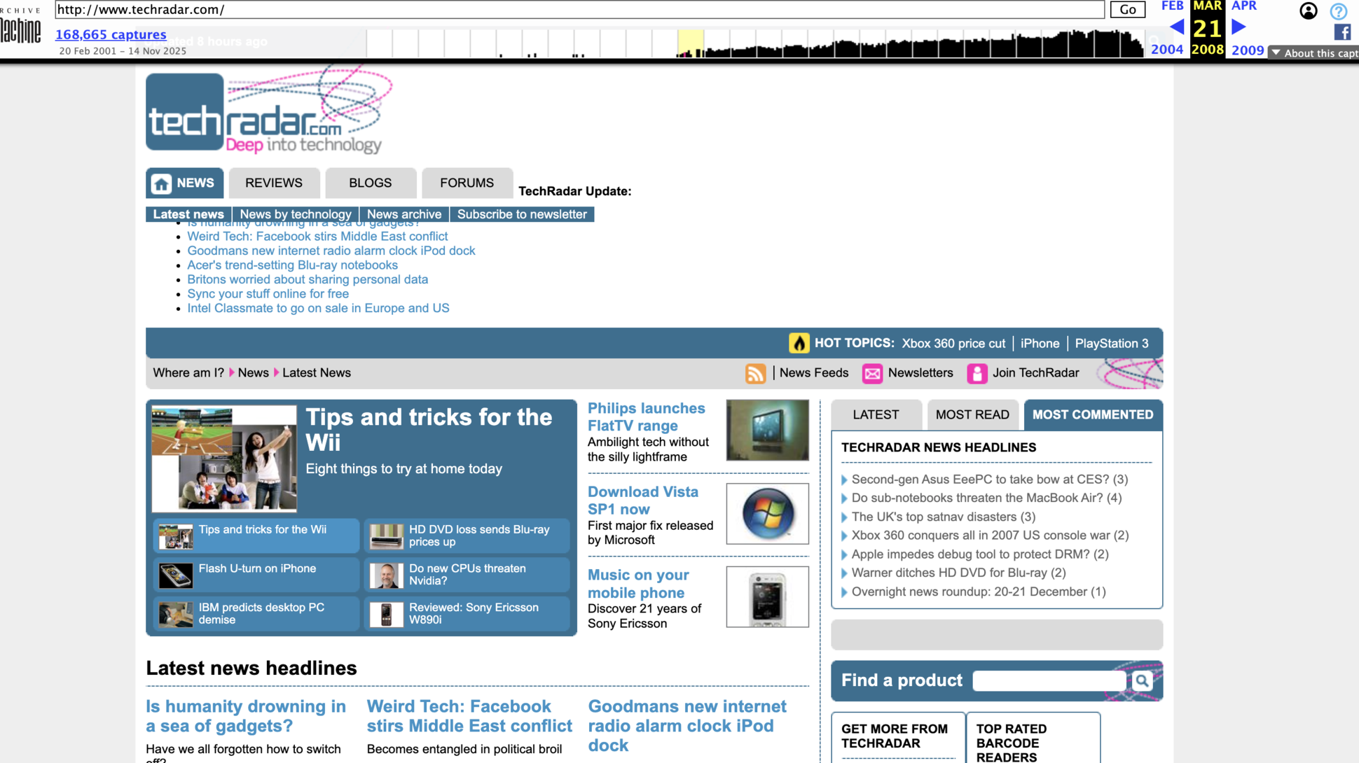 TechRadar&amp;rsquo;s look in March 2008, archived by the Wayback Machine