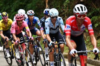 LAGOS DE COVADONGA SPAIN SEPTEMBER 03 Enric Mas of Spain and Team Movistar competes during the La Vuelta 79th Tour of Spain 2024 Stage 16 a 1815km stage Luanco to Lagos de Covadonga 1069m UCIWT on September 03 2024 in Lagos de Covadonga Spain Photo by Tim de WaeleGetty Images