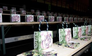 Kenzo animal print bags on benches