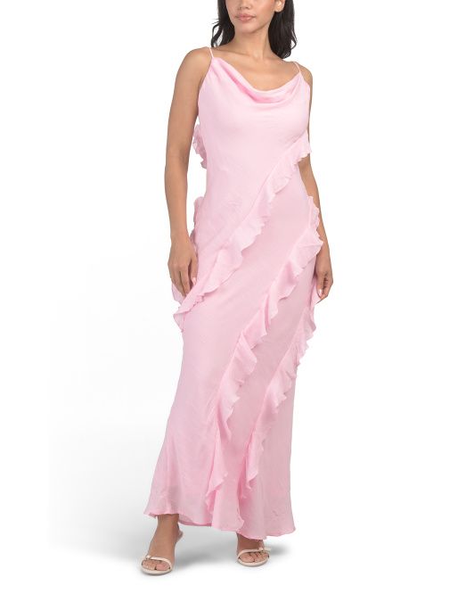Selfie Leslie, Panama Bay Ruffle Trim Cowl Neck Maxi Dress