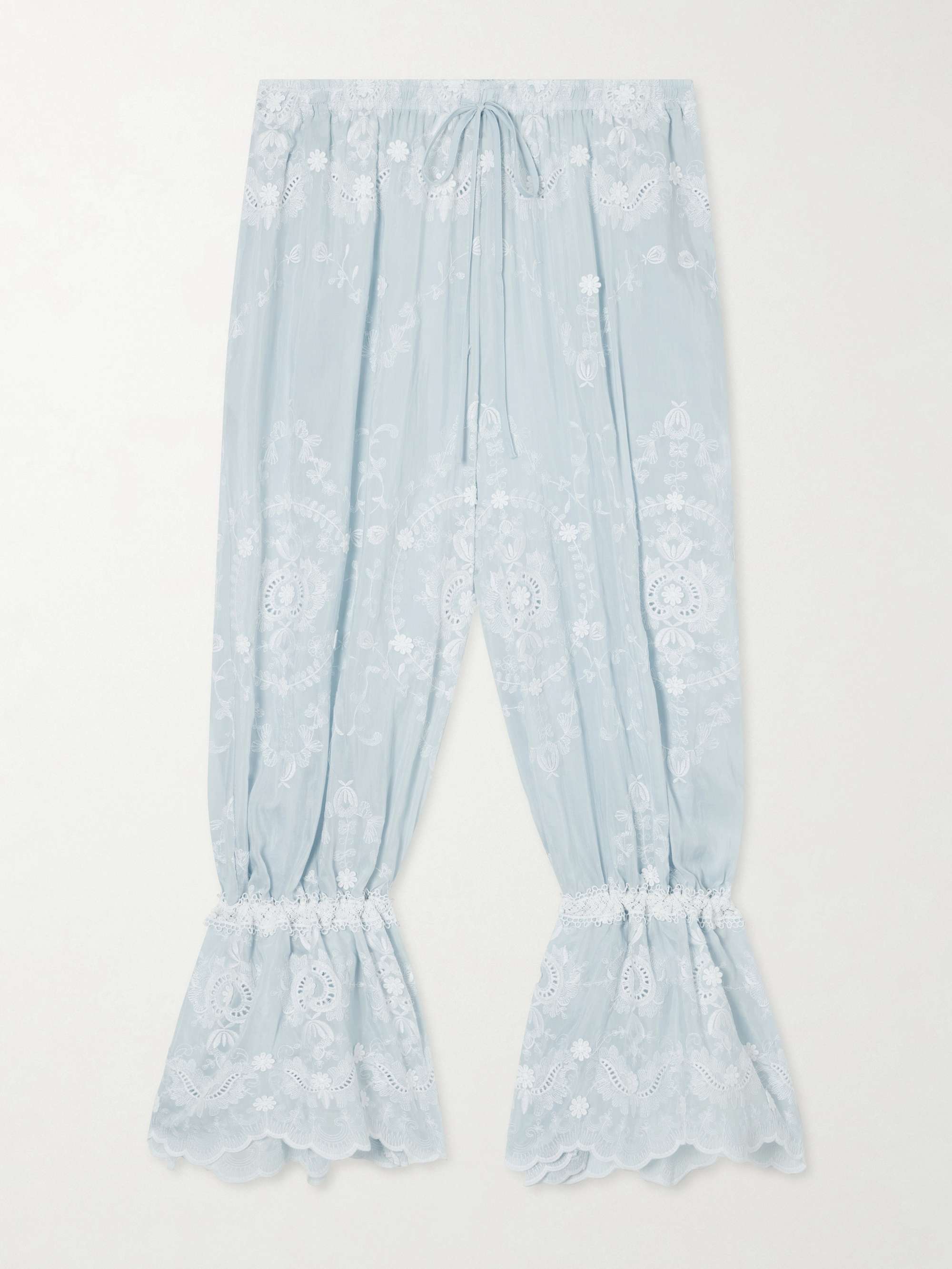 Nell Embroidered Silk-Blend Wide-Leg Pants
