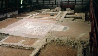 Mosaic floor, the Dining Room and Audience Chamber, Lullingstone Roman Villa, Eynsford, Kent, 1991. Artist: J Bailey