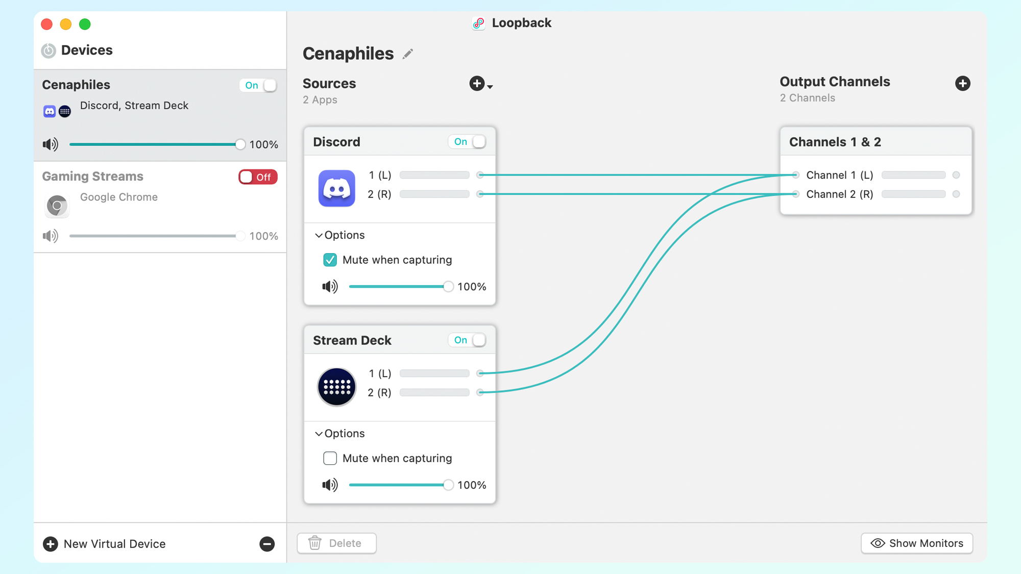 Loopback picking up Discord and Stream Deck audio