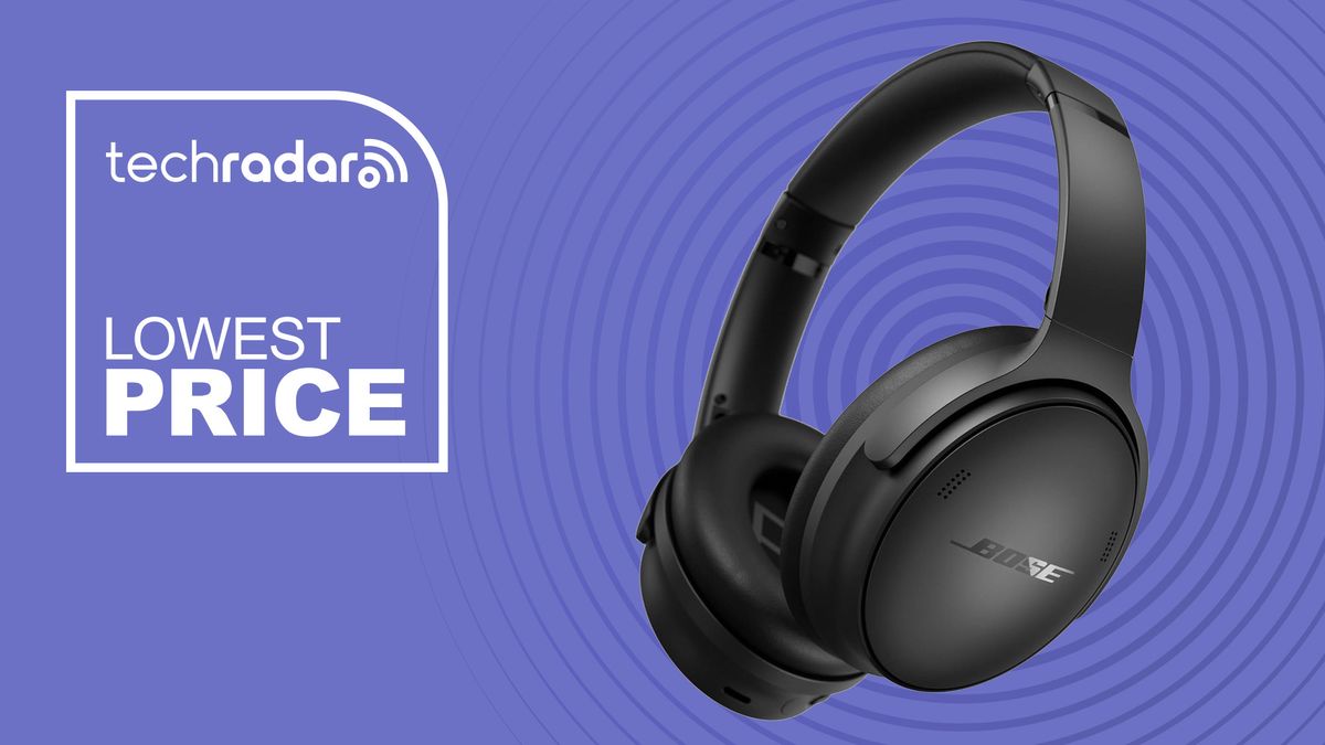 Bose QuietComfort SC headphones on a purple background with &quot;Lowest Price&quot; text in white