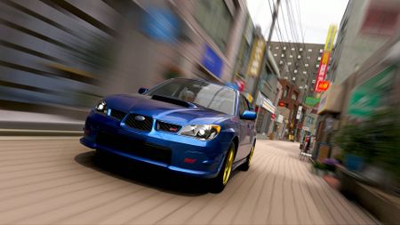 Forza Horizon 6 subaru driving down narrow street in tokyo