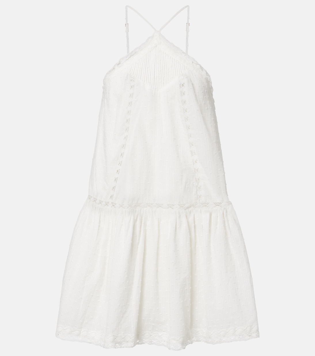 Nora Lace-Trimmed Halterneck Cotton Minidress in White - Poupette St Barth
