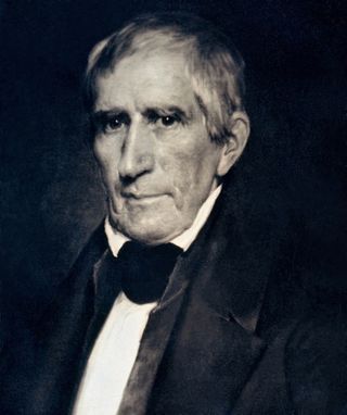 The image shown here is a daguerreotype that was shot in 1850 and shows a life-like painted portrait of Harrison. 