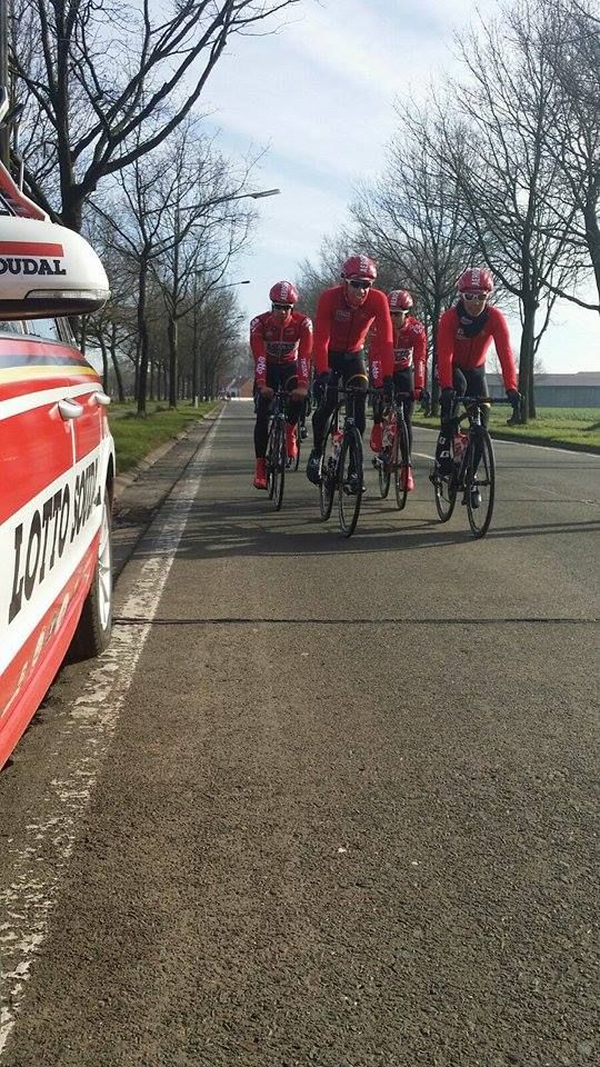 The Lotto Soudal riders out on the course