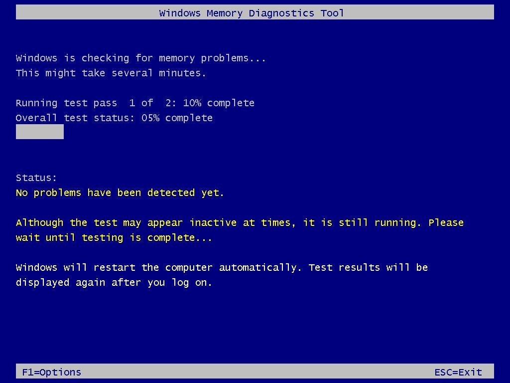 Windows Memory Diagnostic Tool Running