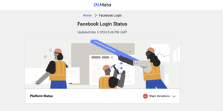an image of the Facebook login page status from Meta