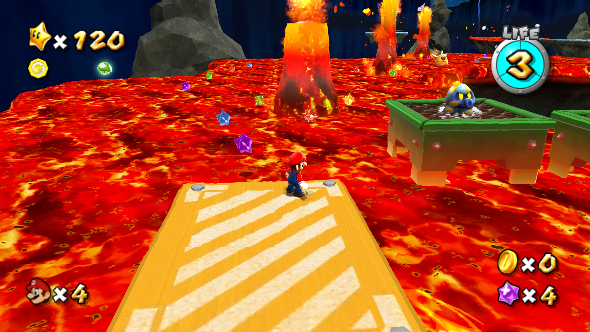 Mario rides over lava in HD emulated Mario Galaxy 2