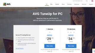 AVG TuneUp website screenshot