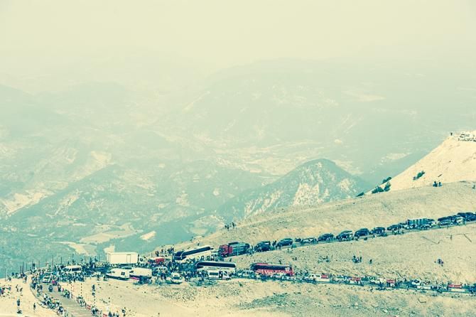 The road to the Mont Ventoux summit was lined with vehicles and cycling fans