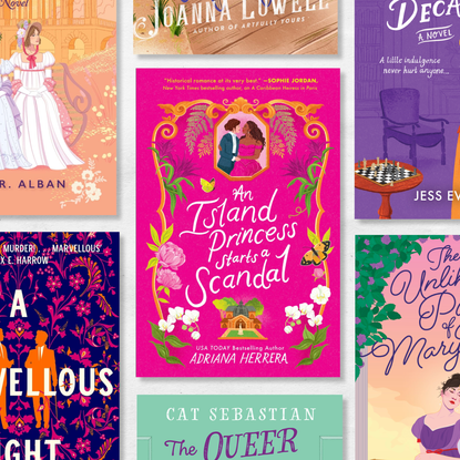 a collage of the best queer historical romance novel book covers including a marvellous light an island princess and a scandal and more
