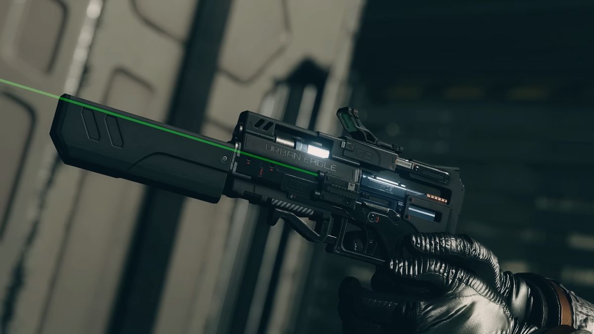 Promotional screenshot of a Starfield pistol