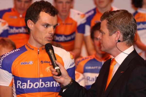 Luis Leon Sanchez speaks at the team presentation