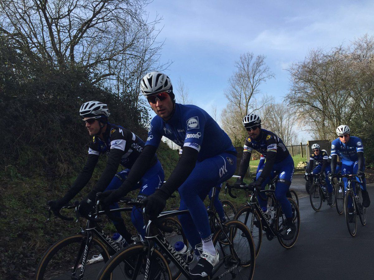 The Etixx-QuickStep riders hit the Omloop Het Nieuwsblad course
