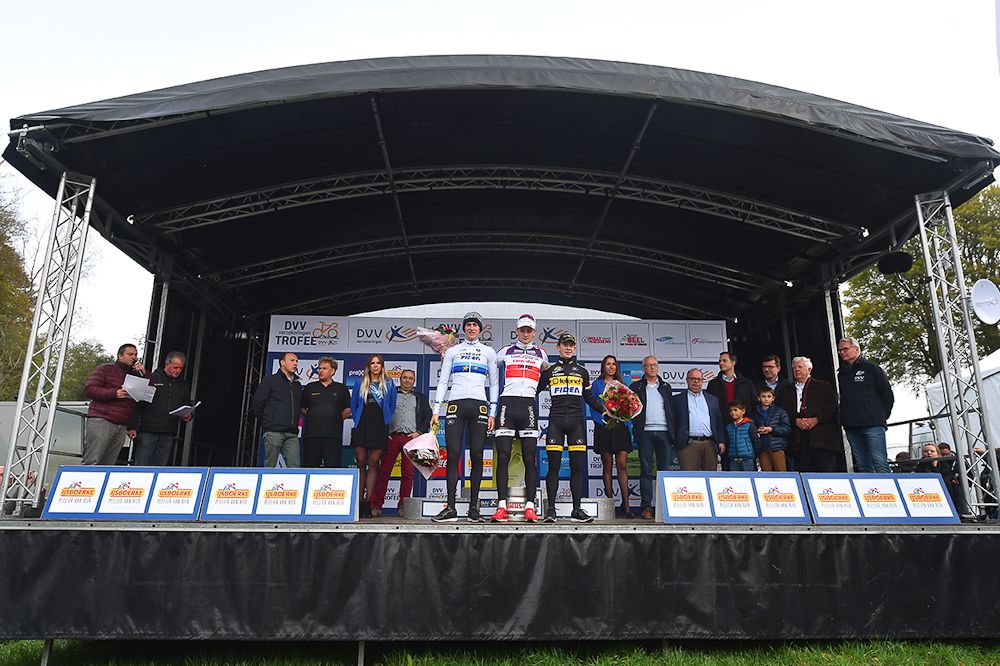 The elite men's podium at Koppenbergcross
